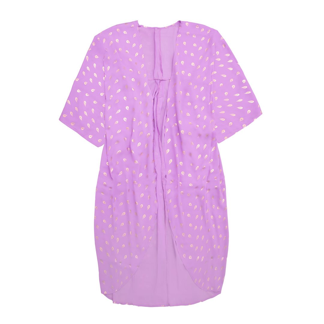 Lilla Kimono Breeze Med Fjerprint Guld One Size - Szhirley Bikini