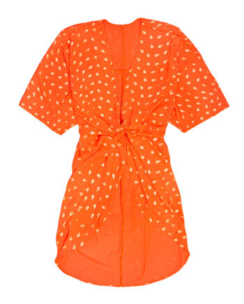 Kimono Blodappelsin Farve Breeze Med Fjerprint Guld Onesize - Szhirley Bikini